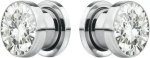 Forbidden Body Jewelry 8G-7/8 Surgical Steel Screw Fit CZ Center Tunnel Plug Earrings (Sold as Pair)