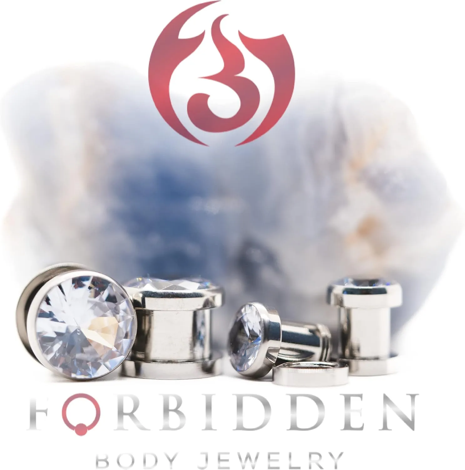 Forbidden Body Jewelry 8G-7/8 Surgical Steel Screw Fit CZ Center Tunnel Plug Earrings (Sold as Pair)