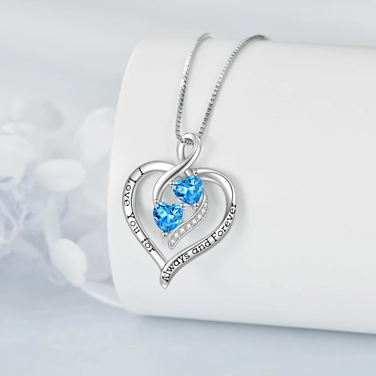 Forever Love Heart Birthstone Necklaces for Women 925 Sterling Silver Women Pendant Necklace, Mothers Day Birthday Anniversary Jewelry Gift for Woman Mother Mom Wife Her