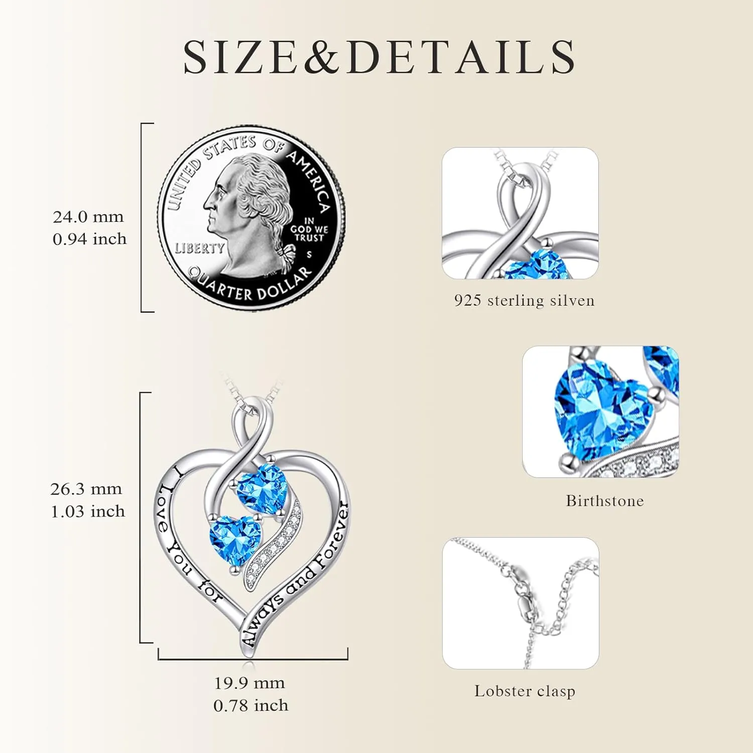 Forever Love Heart Birthstone Necklaces for Women 925 Sterling Silver Women Pendant Necklace, Mothers Day Birthday Anniversary Jewelry Gift for Woman Mother Mom Wife Her
