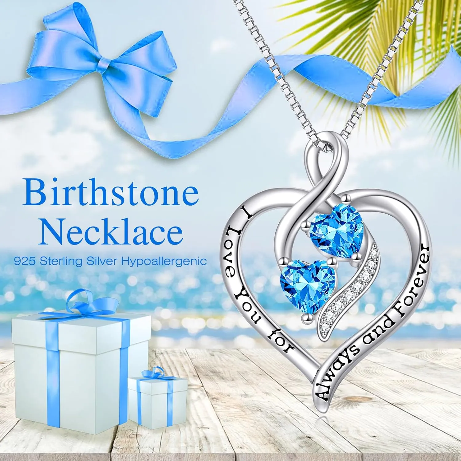 Forever Love Heart Birthstone Necklaces for Women 925 Sterling Silver Women Pendant Necklace, Mothers Day Birthday Anniversary Jewelry Gift for Woman Mother Mom Wife Her