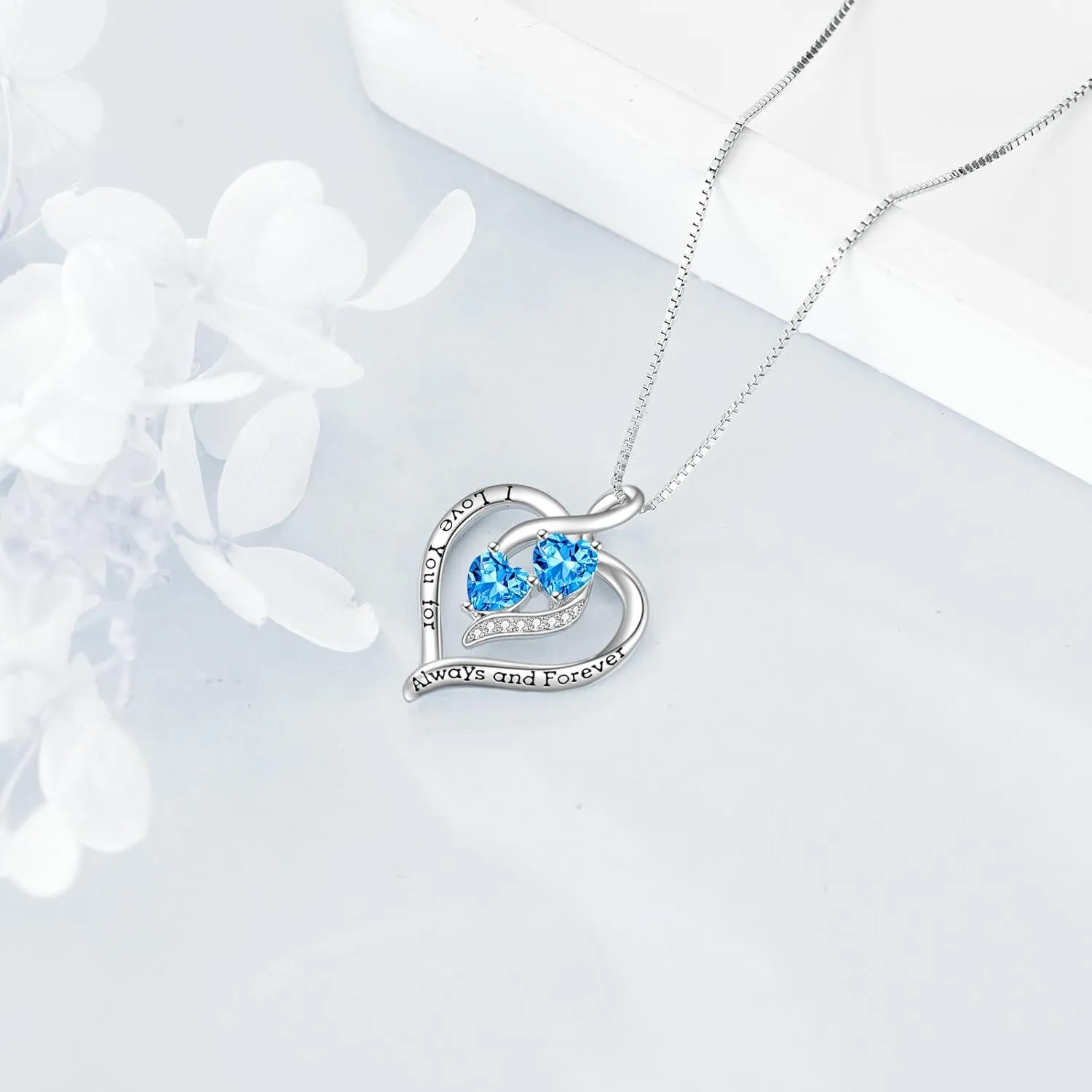 Forever Love Heart Birthstone Necklaces for Women 925 Sterling Silver Women Pendant Necklace, Mothers Day Birthday Anniversary Jewelry Gift for Woman Mother Mom Wife Her