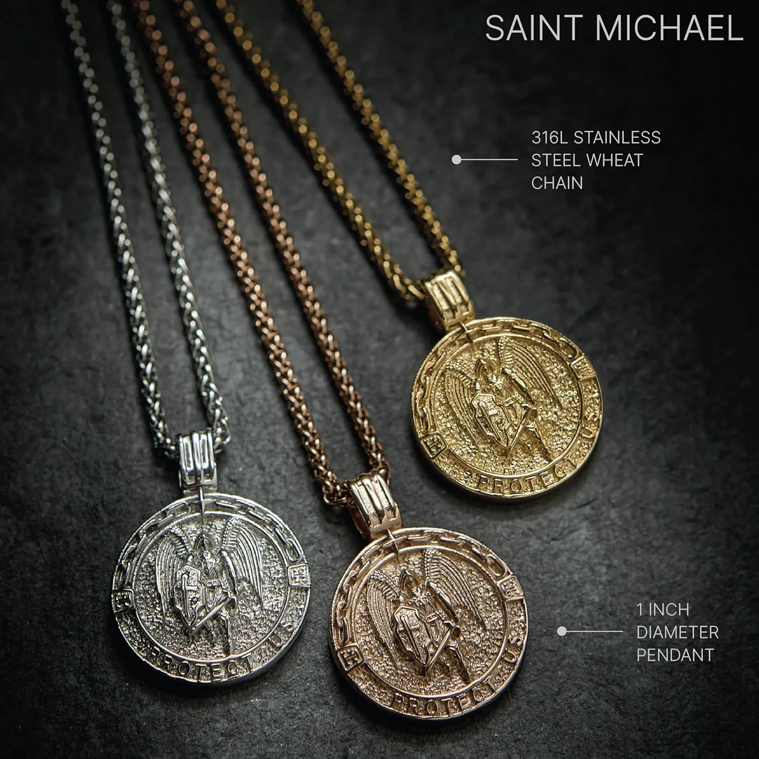Forge & Foundry Men's Religious Pendant with 21" Extendable Necklace Chain - Compass | Saint Michael | Saint Christopher Pendant
