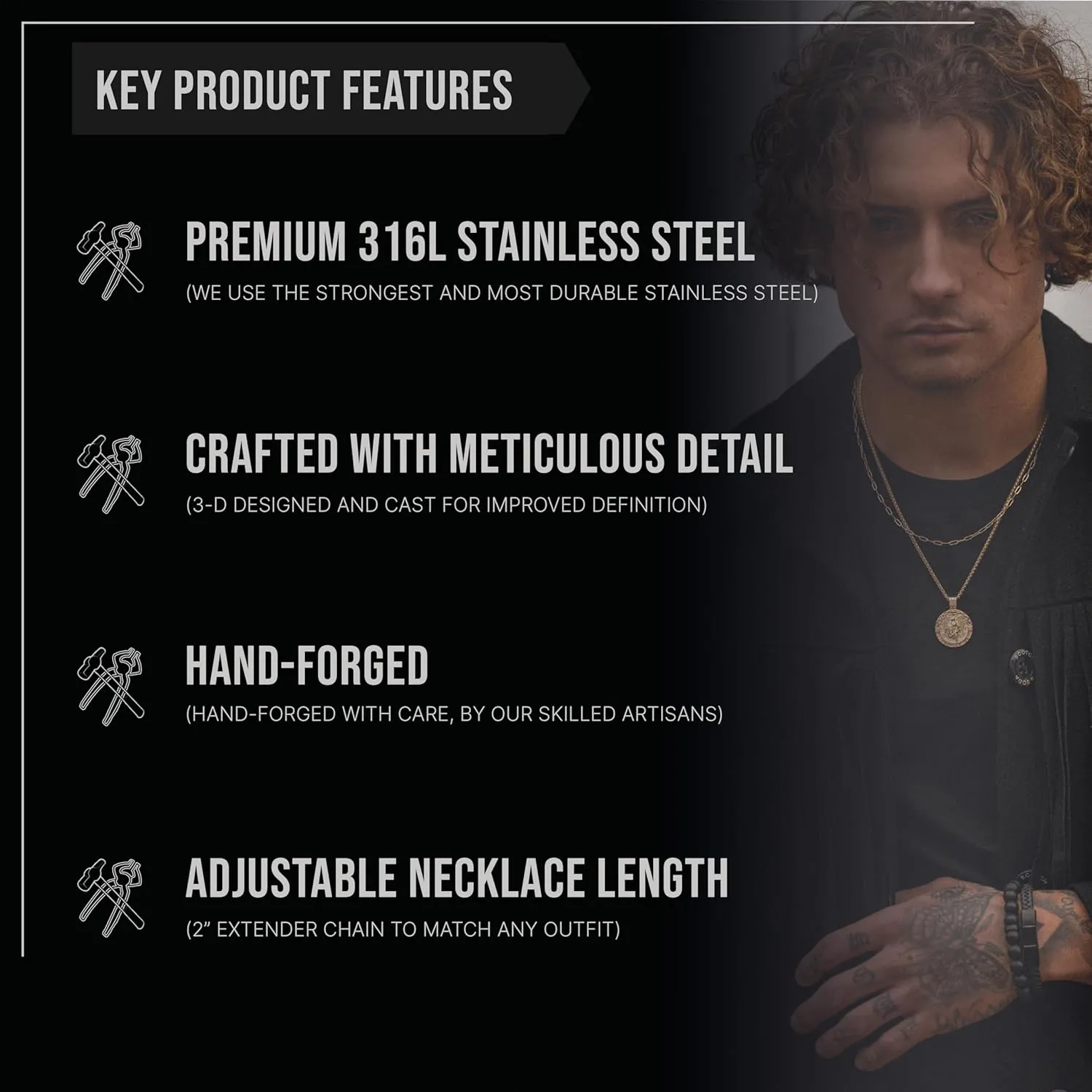 Forge & Foundry Men's Religious Pendant with 21" Extendable Necklace Chain - Compass | Saint Michael | Saint Christopher Pendant