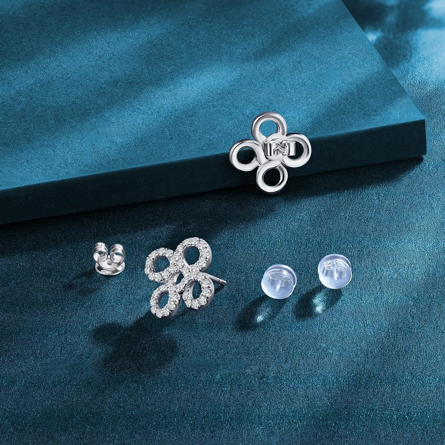Four Leaf Clover and Infinity Love Knot Moissanite Stud Earrings for Women, D Color VVS1 Round Cut, Hypoallergenic S925 Sterling Silver with 18K White Gold Plating