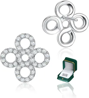 Four Leaf Clover and Infinity Love Knot Moissanite Stud Earrings for Women, D Color VVS1 Round Cut, Hypoallergenic S925 Sterling Silver with 18K White Gold Plating