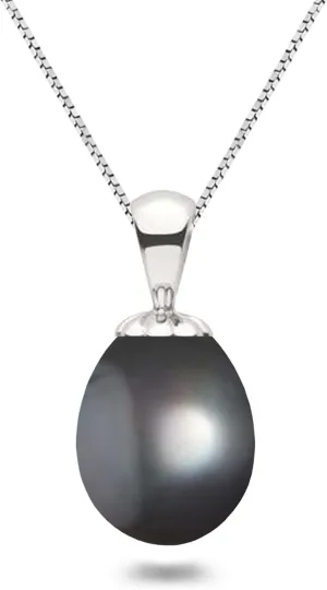 Freshwater Cultured Pearl Pendant Necklace AAA Graded Black Teardrop Necklace Pendant with Sterling Silver Setting and Matching 16 or 18 Inch Chain - Orien Jewelry