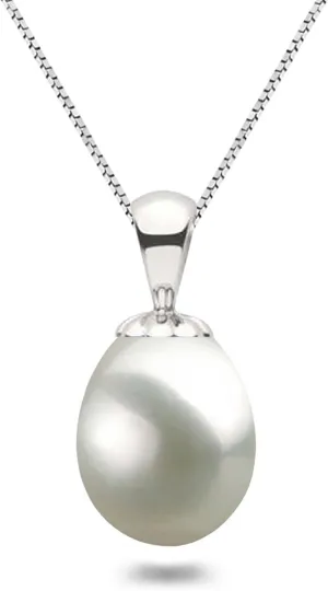 Freshwater Cultured Pearl Pendant Necklace AAA Graded White Teardrop Necklace Pendant with Sterling Silver Setting and Matching 16 or 18 Inch Chain - Orien Jewelry