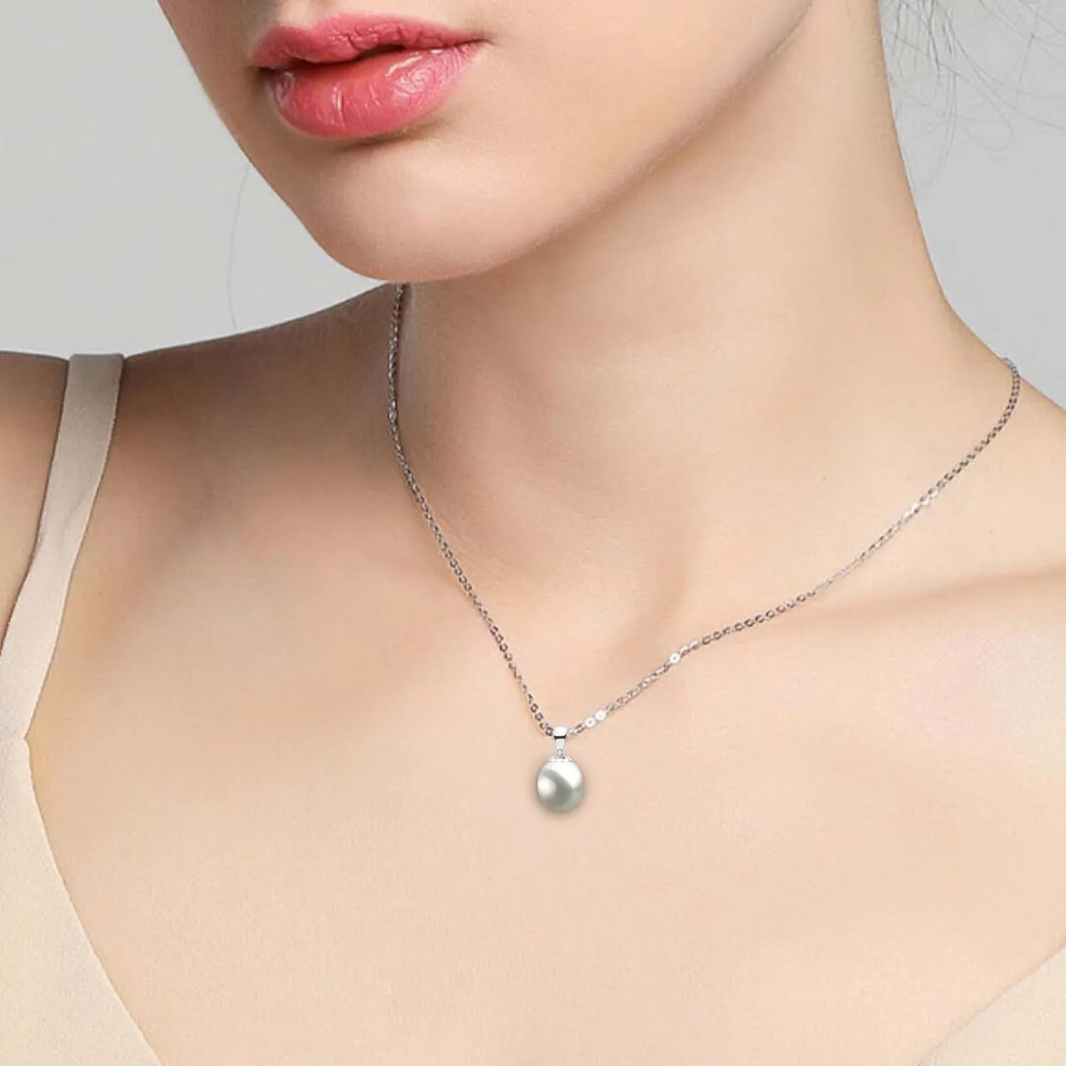 Freshwater Cultured Pearl Pendant Necklace AAA Graded White Teardrop Necklace Pendant with Sterling Silver Setting and Matching 16 or 18 Inch Chain - Orien Jewelry