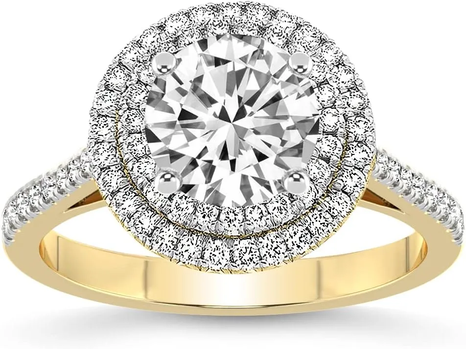 FRIENDLY DIAMONDS IGI Certified Lab Grown Diamond Ring | 14K Or 18K White, Yellow Or Rose Gold | 1-5 Carat | Arya Double Halo Diamond Ring| FG-VS1-VS2 Quality