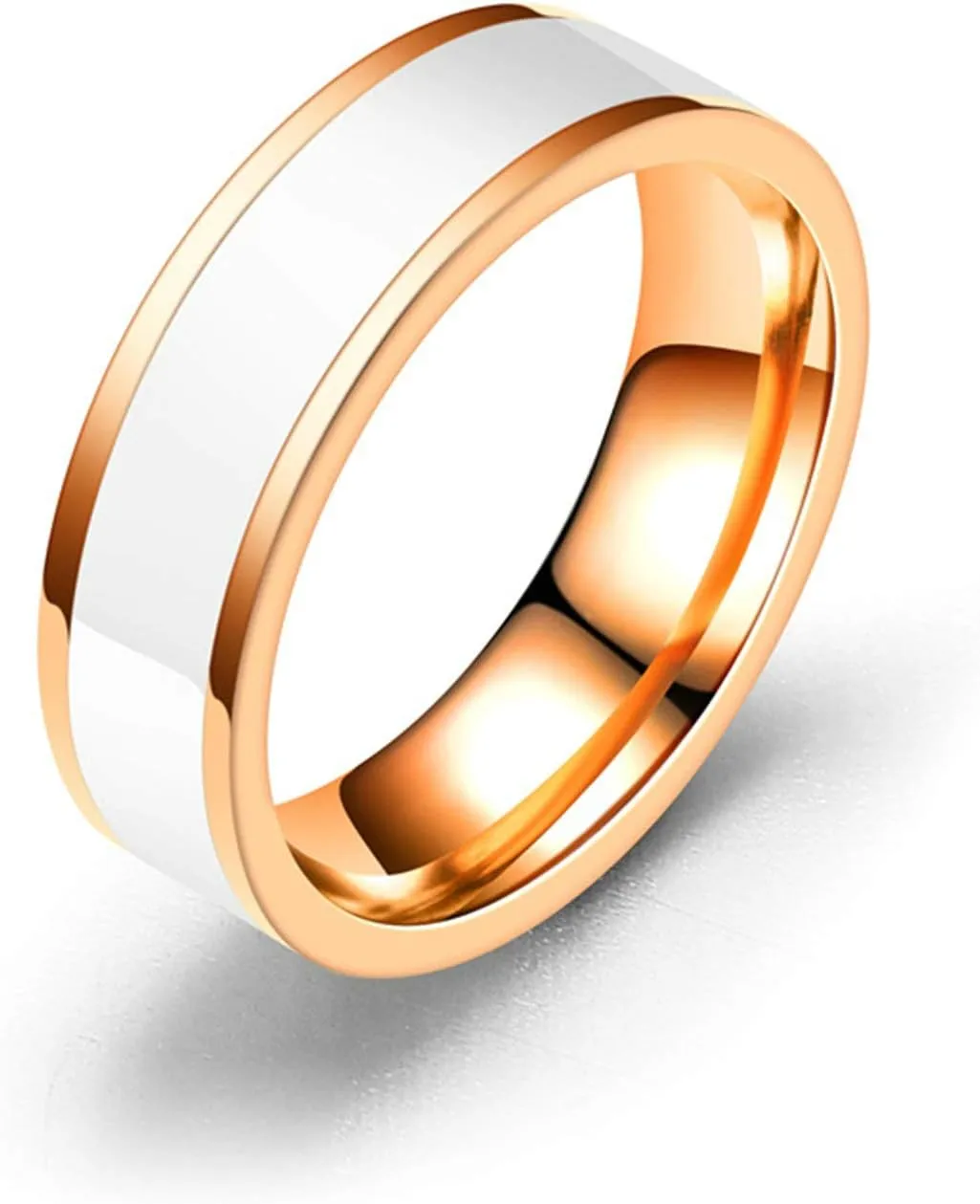 Friends Matching Rings, Couple Wedding Rings Set Stainless Steel Black White Line Shape Rose Gold White&Rose Gold Black Rings Valentine's Jewelry Size 6-12