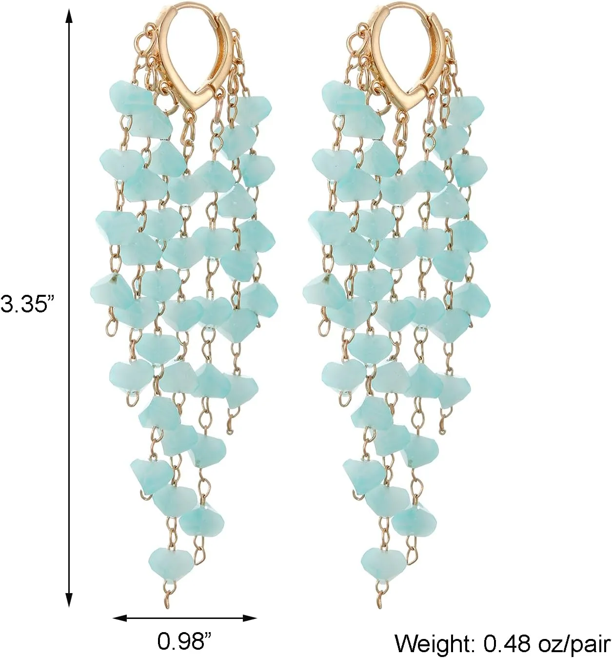 Fringe Hoop Dangle Earrings, Long Beads Tassel Chain Earrings for Women Sparkly Chandelier Earrings