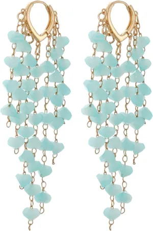 Fringe Hoop Dangle Earrings, Long Beads Tassel Chain Earrings for Women Sparkly Chandelier Earrings