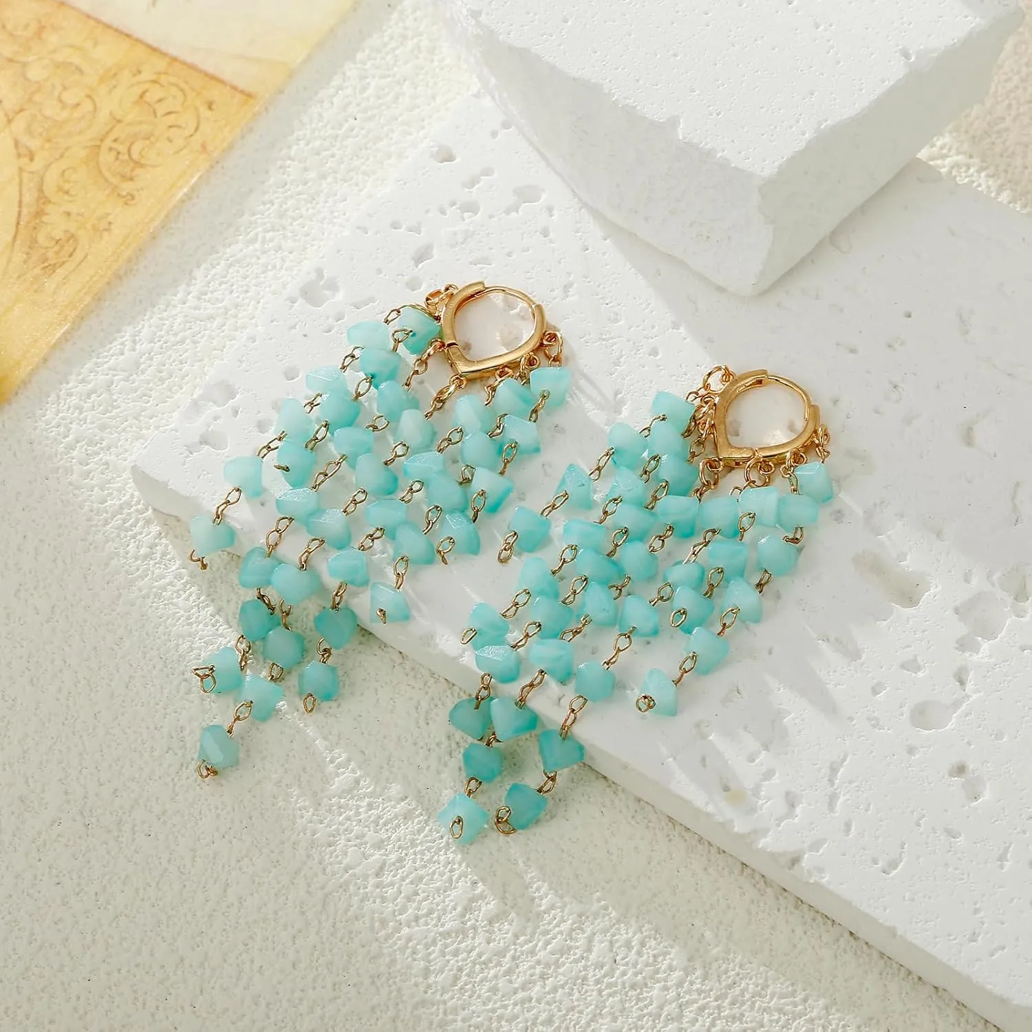 Fringe Hoop Dangle Earrings, Long Beads Tassel Chain Earrings for Women Sparkly Chandelier Earrings