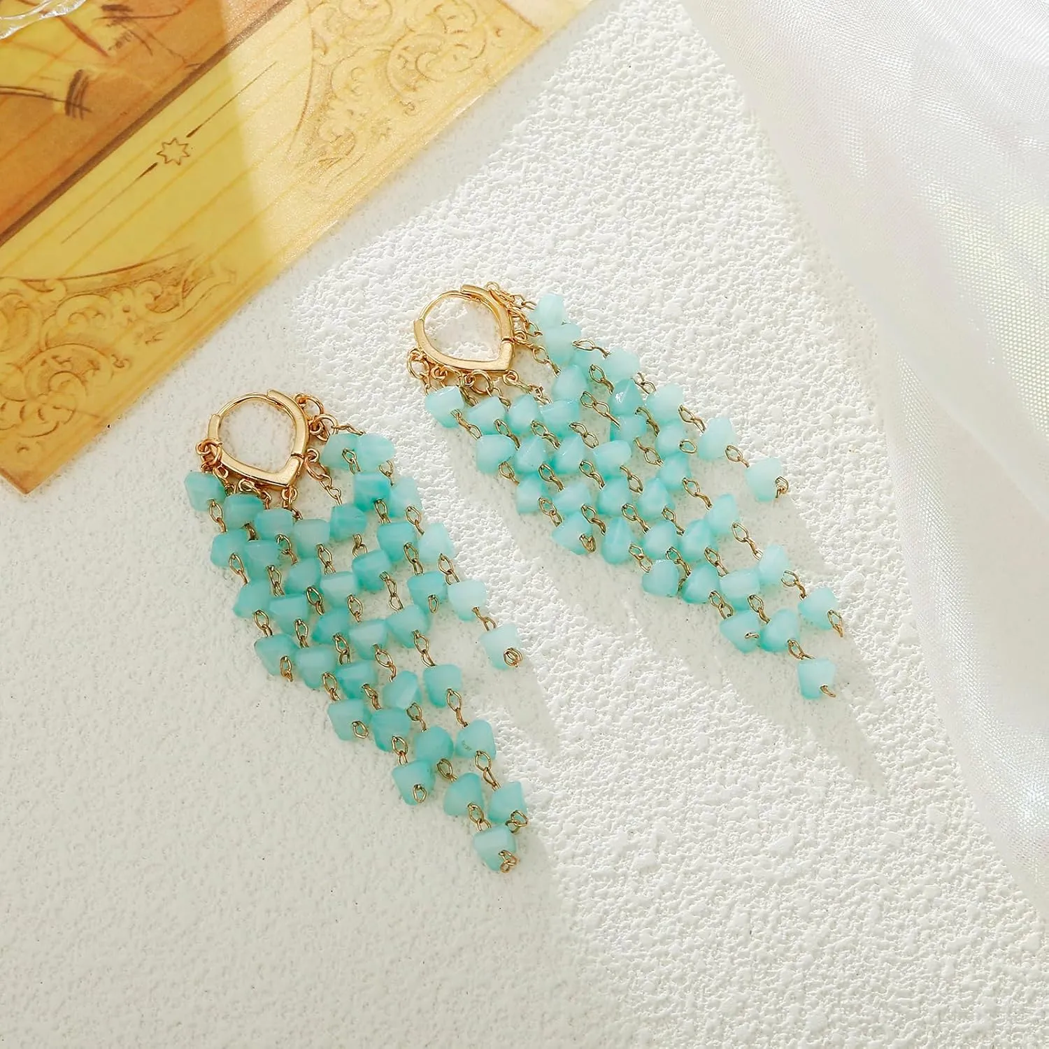Fringe Hoop Dangle Earrings, Long Beads Tassel Chain Earrings for Women Sparkly Chandelier Earrings