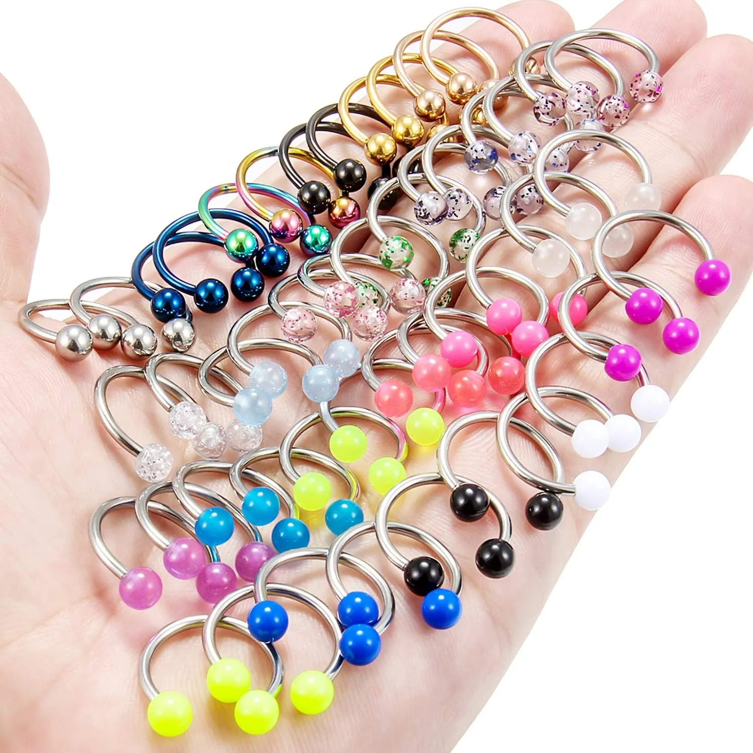 Ftovosyo 48PCS 16G-14G Nipplerings Piercing Women Surgical Steel Glow in The Dark Nipple Rings Hoop Horseshoe Barbell Piercing Jewelry