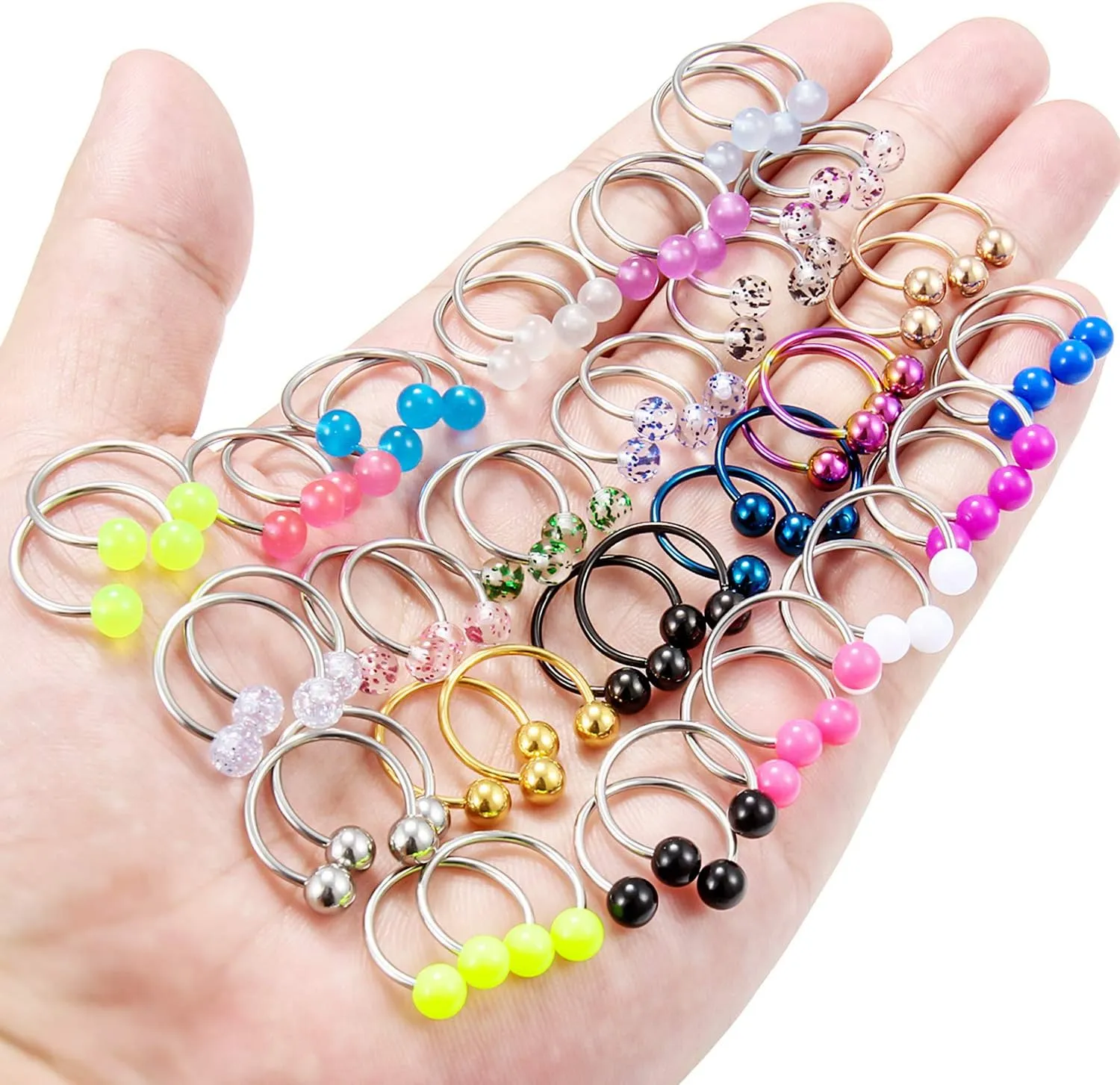 Ftovosyo 48PCS 16G-14G Nipplerings Piercing Women Surgical Steel Glow in The Dark Nipple Rings Hoop Horseshoe Barbell Piercing Jewelry