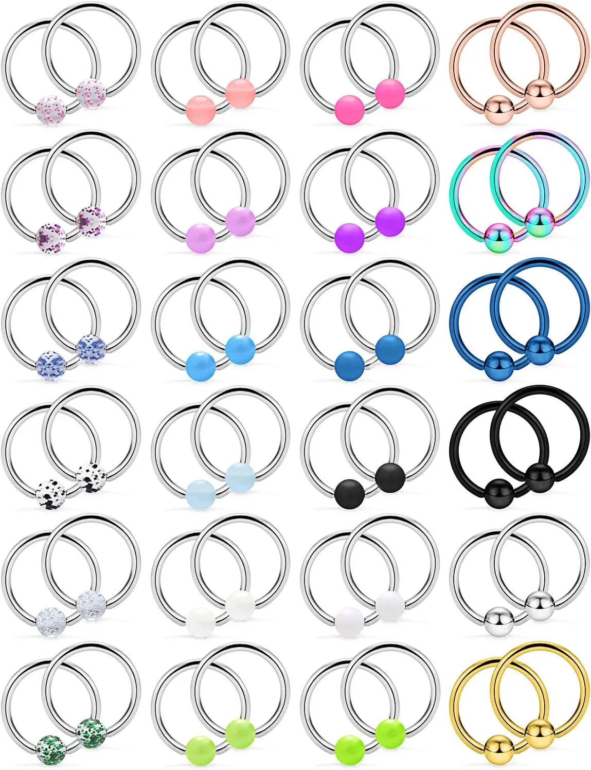 Ftovosyo 48PCS 16G-14G Surgical Steel Nipple Rings Hoop Captive Bead Ring Nipplerings Piercing Jewelry for Women Men 14MM-16MM