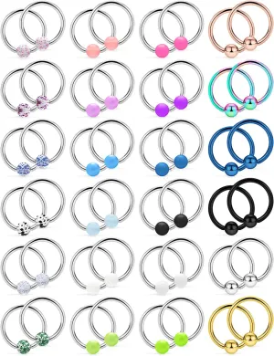 Ftovosyo 48PCS 16G-14G Surgical Steel Nipple Rings Hoop Captive Bead Ring Nipplerings Piercing Jewelry for Women Men 14MM-16MM