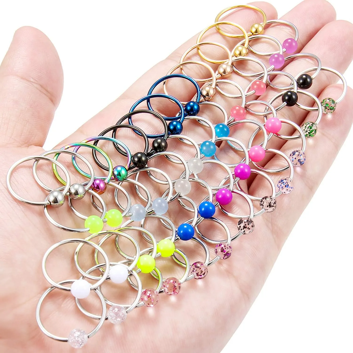 Ftovosyo 48PCS 16G-14G Surgical Steel Nipple Rings Hoop Captive Bead Ring Nipplerings Piercing Jewelry for Women Men 14MM-16MM