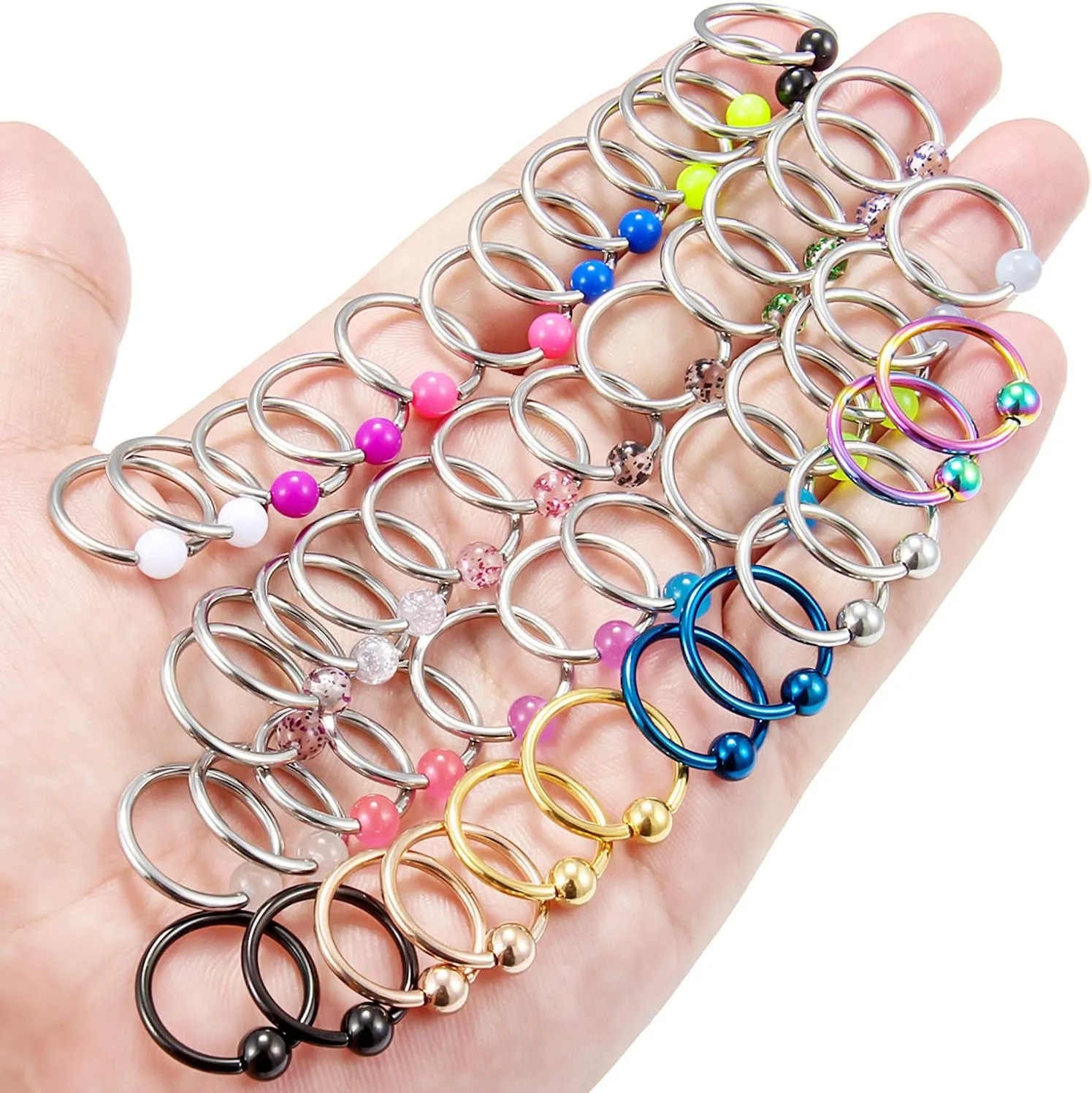 Ftovosyo 48PCS 16G-14G Surgical Steel Nipple Rings Hoop Captive Bead Ring Nipplerings Piercing Jewelry for Women Men 14MM-16MM