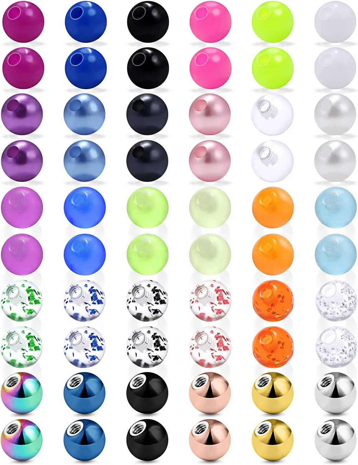 Ftovosyo 60PCS 16G Surgical Steel & Plastic Glow in The Dark Replacement Balls Body Jewelry Piercing Externally Threaded Barbell Parts