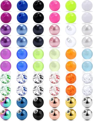 Ftovosyo 60PCS 16G Surgical Steel & Plastic Glow in The Dark Replacement Balls Body Jewelry Piercing Externally Threaded Barbell Parts