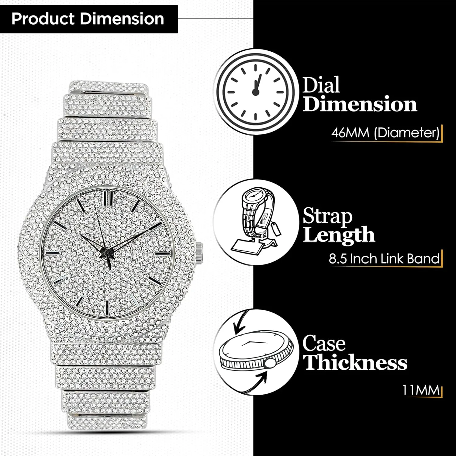 Full Iced Bling Out Religious Jesus Cross Pendant Charm 24" Twisted Rope Chain Set, Men/Women, CZ Crystal Diamonds White Gold Plated Rhodium Finish Watch Gift Set