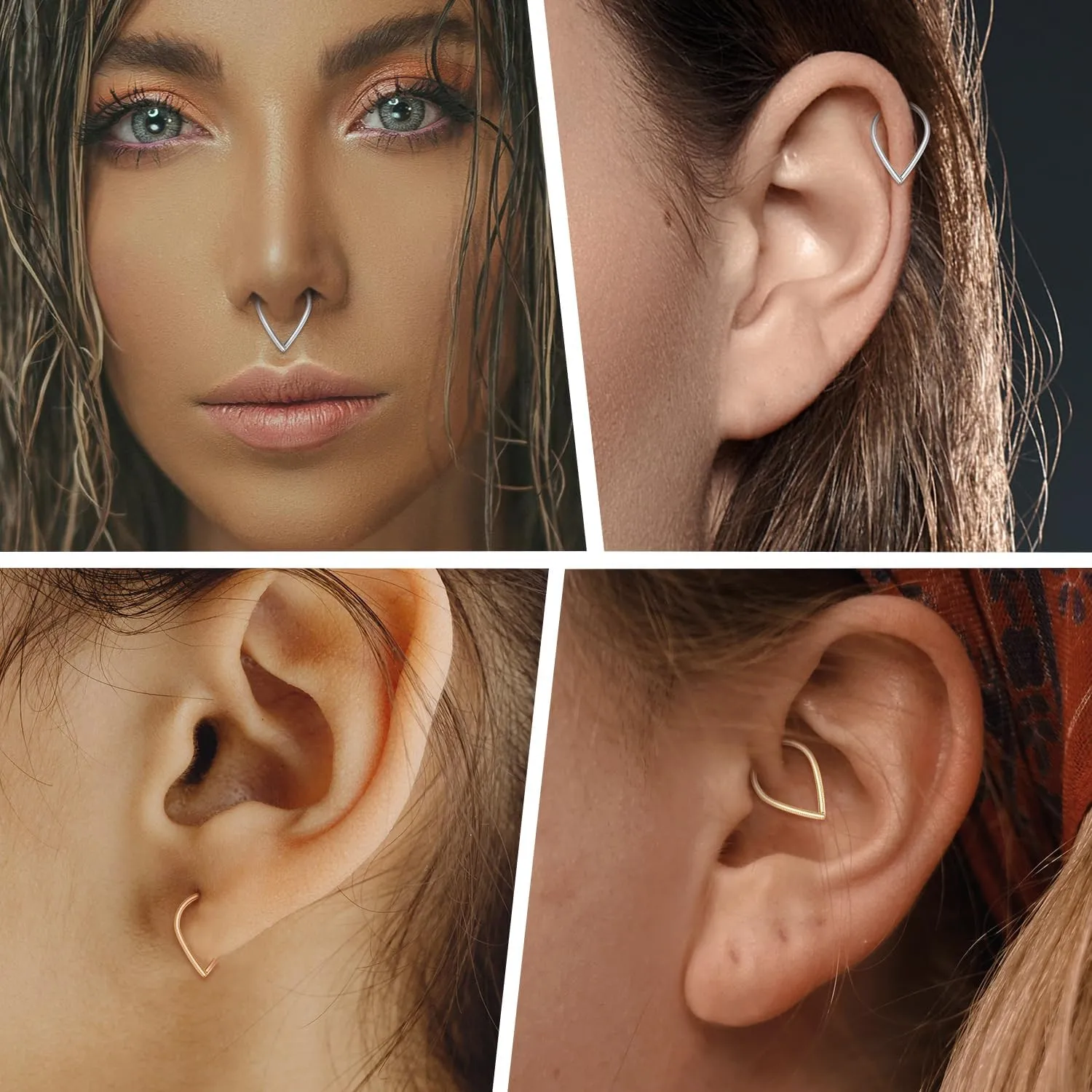 FUNLMO 316L Surgical Steel Septum Ring Daith Tragus Helix Rook Cartilage Piercing Jewelry Teardrop Nose Ring Hoop for Women Men