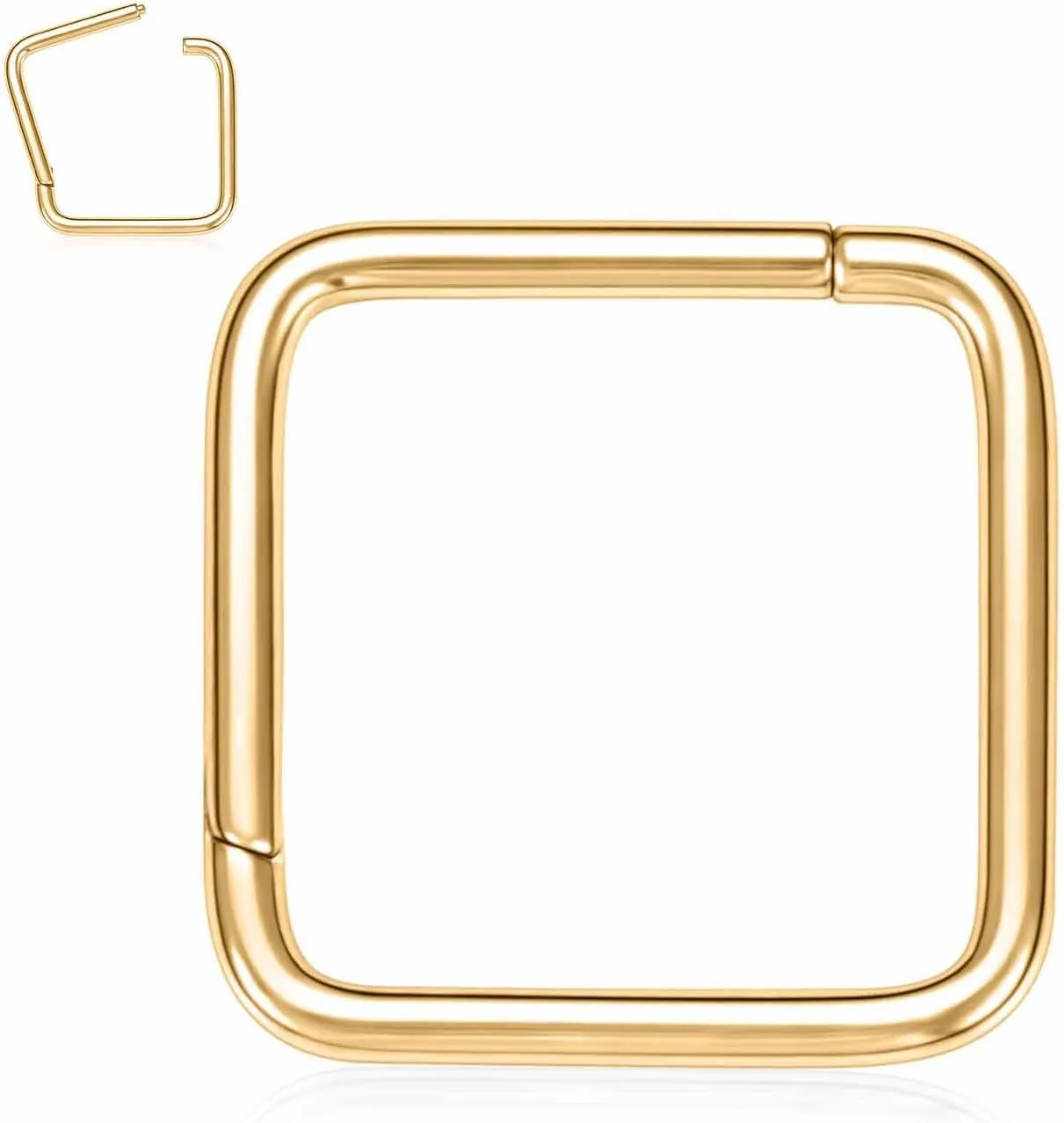 FUNLMO 316L Surgical Steel Septum Ring Square Nose Ring Hoop Daith Helix Tragus Rook Conch Piercing Jewelry Cartilage Earring 16G