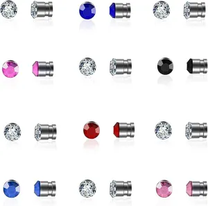 Fuqimanman2020 12 Pcs Stainless Steel Magnetic Crystal Fake Ear Stud Earrings Set Colorful 3mm Non Piercing Nose Lip Rings for Women Men Jewelry
