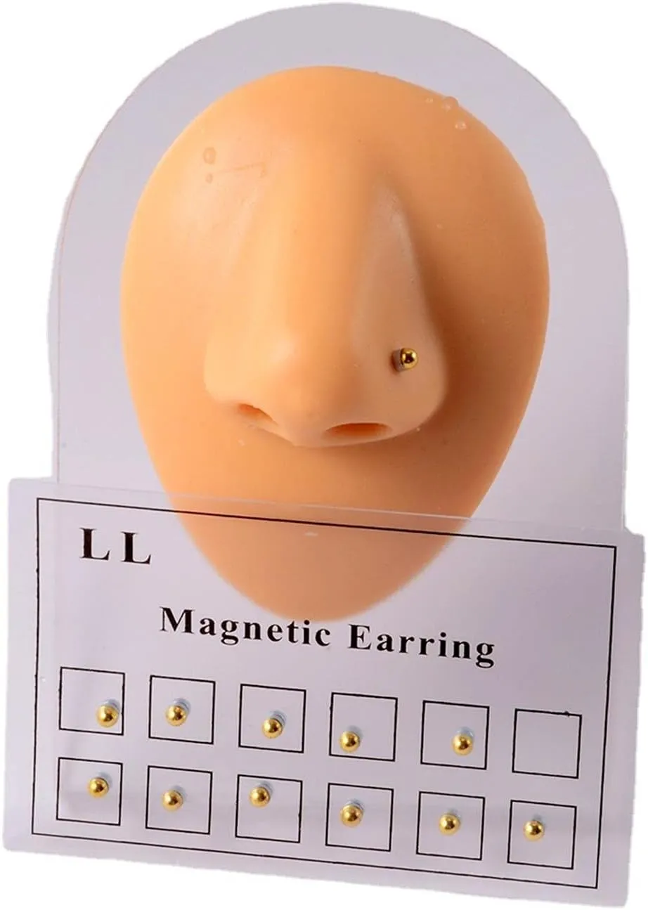 Fuqimanman2020 12 Pcs Stainless Steel Magnetic Crystal Fake Ear Stud Earrings Set Colorful 3mm Non Piercing Nose Lip Rings for Women Men Jewelry