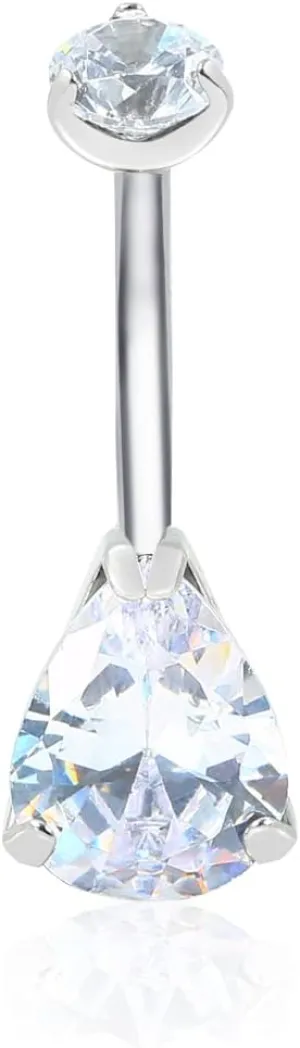 G23 Pure Titanium Round and Teardrop Shaped CZ Internally Threaded Belly Button Rings Petite Navel Ring for Women Body Piercing Jewelry 14G ASTM F136 White/Blue/Pink/Colorful Cubic Zirconia Belly Rings 10mm Belly Bars