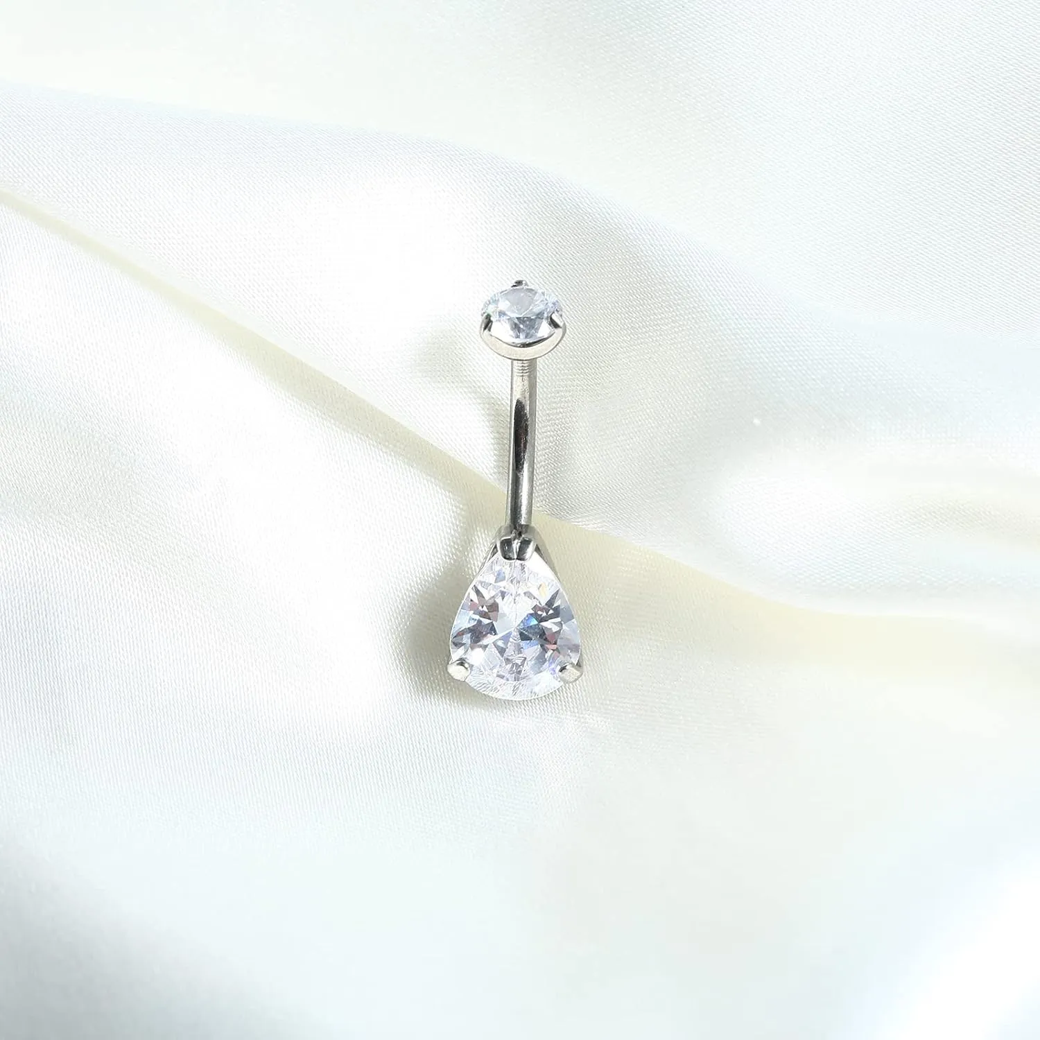 G23 Pure Titanium Round and Teardrop Shaped CZ Internally Threaded Belly Button Rings Petite Navel Ring for Women Body Piercing Jewelry 14G ASTM F136 White/Blue/Pink/Colorful Cubic Zirconia Belly Rings 10mm Belly Bars