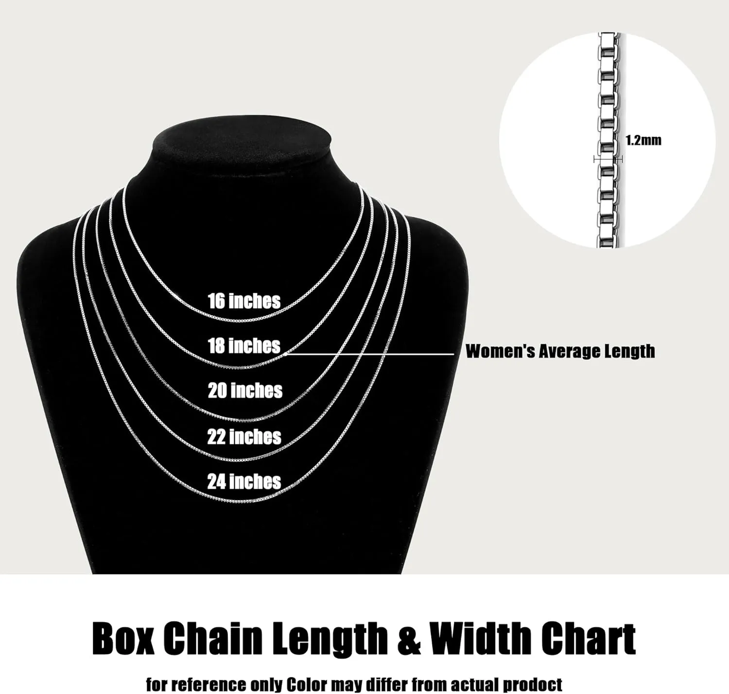 Gacimy 925 Sterling Silver Box Chain Necklace for Women, 0.8MM 1.0MM 1.2MM 1.5MM 1.7MM 2.0MM Width