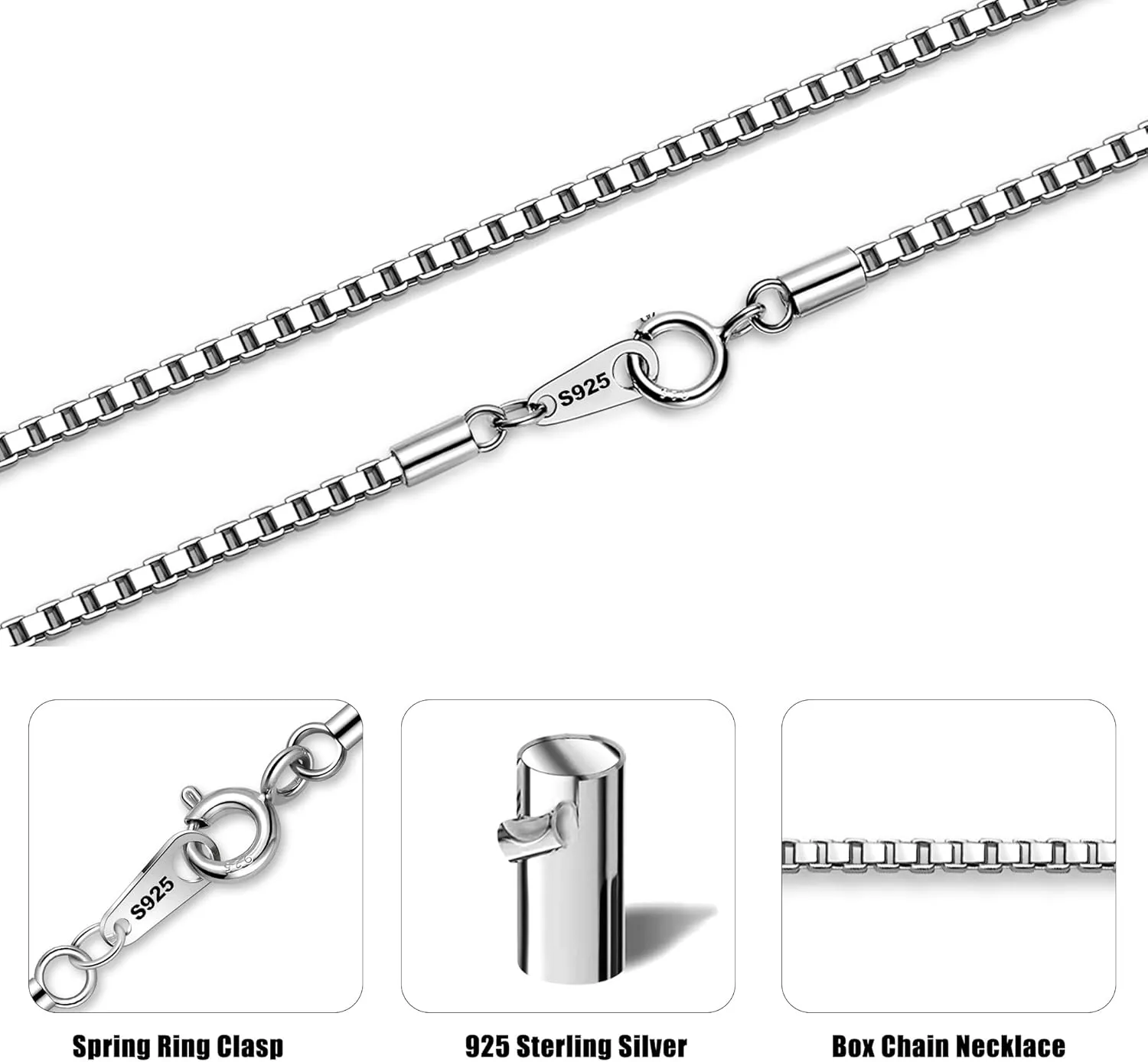 Gacimy 925 Sterling Silver Box Chain Necklace for Women, 0.8MM 1.0MM 1.2MM 1.5MM 1.7MM 2.0MM Width