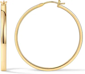 Gacimy Flatted Gold Hoop Earrings for Women 14K Real Gold Plated with 925 Sterling Silver Post