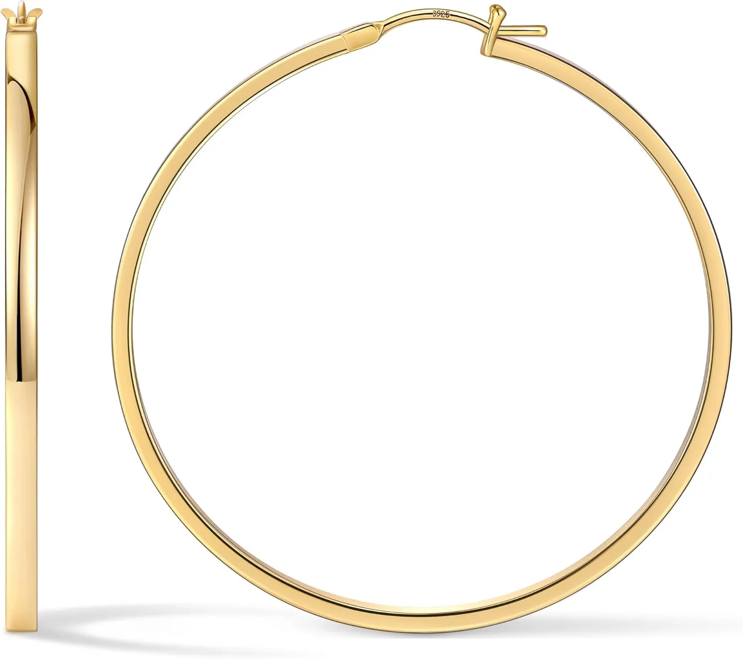 Gacimy Flatted Gold Hoop Earrings for Women 14K Real Gold Plated with 925 Sterling Silver Post