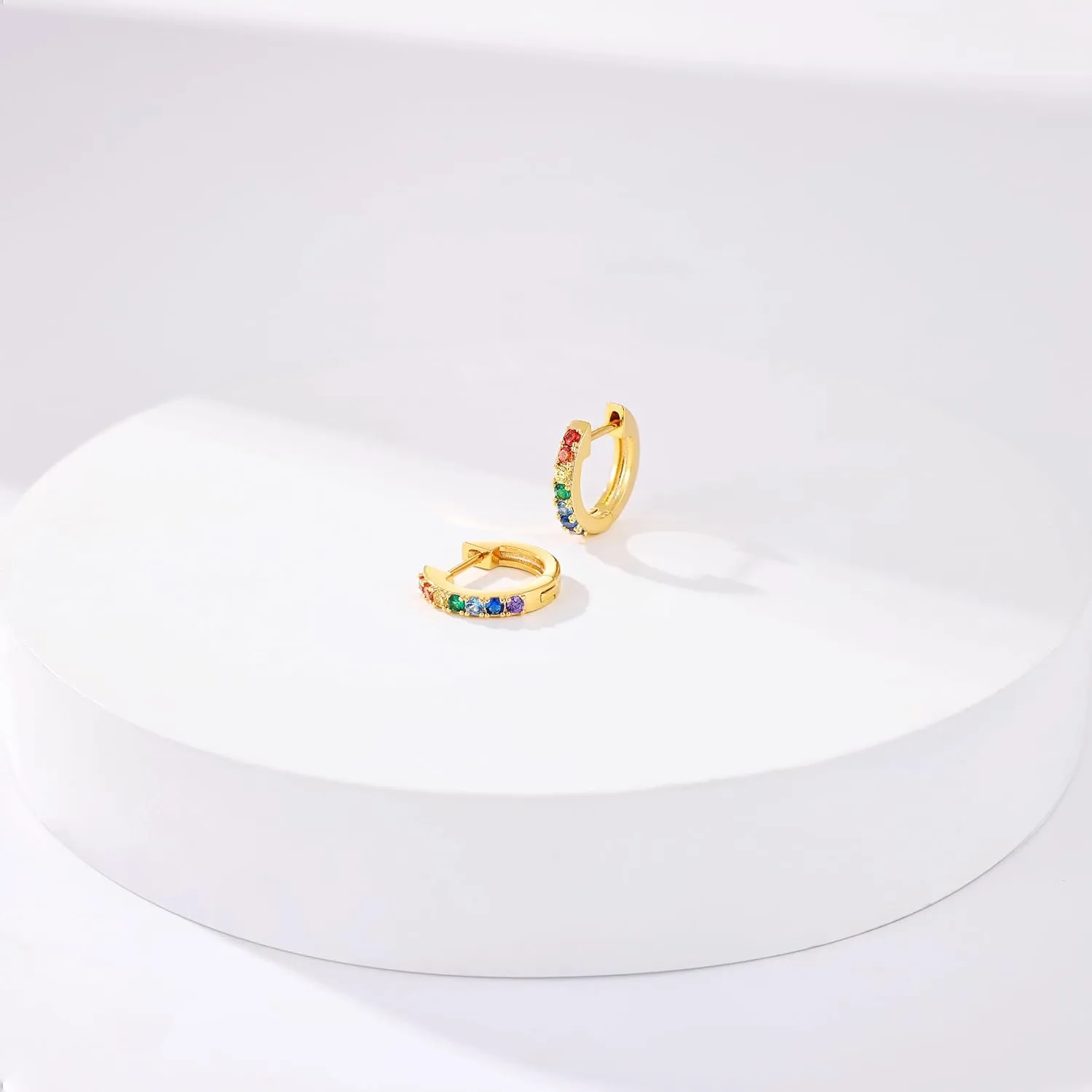 Gacimy Gold Huggie Earrings for Women 14K Real Gold Plated with Multi-Color Cubic Zirconia, 1/2 Inch Small Gold Hoop Earrings Cartilage Ear Cuffs for Women