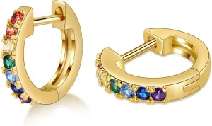 Gacimy Gold Huggie Earrings for Women 14K Real Gold Plated with Multi-Color Cubic Zirconia, 1/2 Inch Small Gold Hoop Earrings Cartilage Ear Cuffs for Women