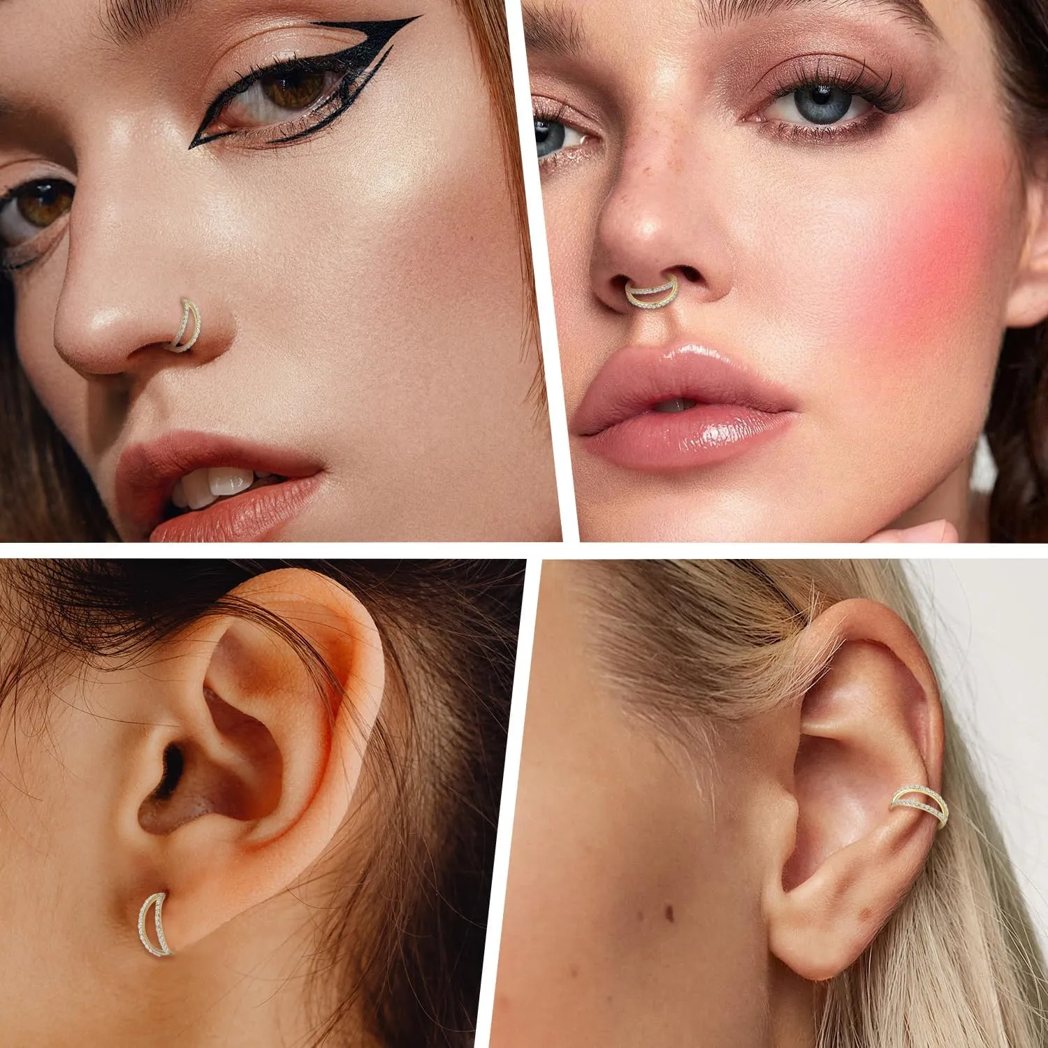 GAGABODY 14K Solid Gold Conch Double Hoop Earring CZ Conch Piercing Jewelry Helix Earring Hoop Double Open Stack Nose Rings Hoop Yellow Gold Septum Rings 16g Tragus Cartilage Hinged Lip Rings
