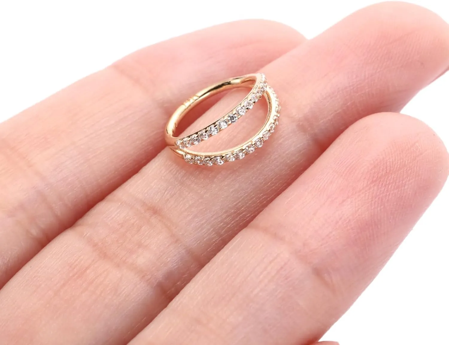 GAGABODY 14K Solid Gold Conch Double Hoop Earring CZ Conch Piercing Jewelry Helix Earring Hoop Double Open Stack Nose Rings Hoop Yellow Gold Septum Rings 16g Tragus Cartilage Hinged Lip Rings