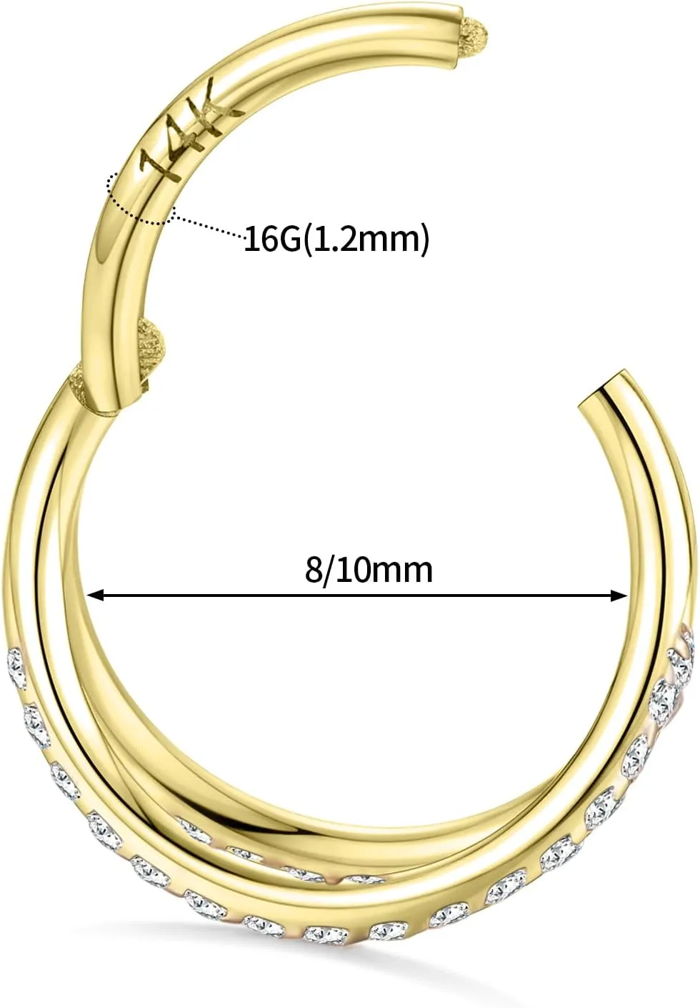 GAGABODY 14K Solid Gold Conch Double Hoop Earring CZ Conch Piercing Jewelry Helix Earring Hoop Double Open Stack Nose Rings Hoop Yellow Gold Septum Rings 16g Tragus Cartilage Hinged Lip Rings