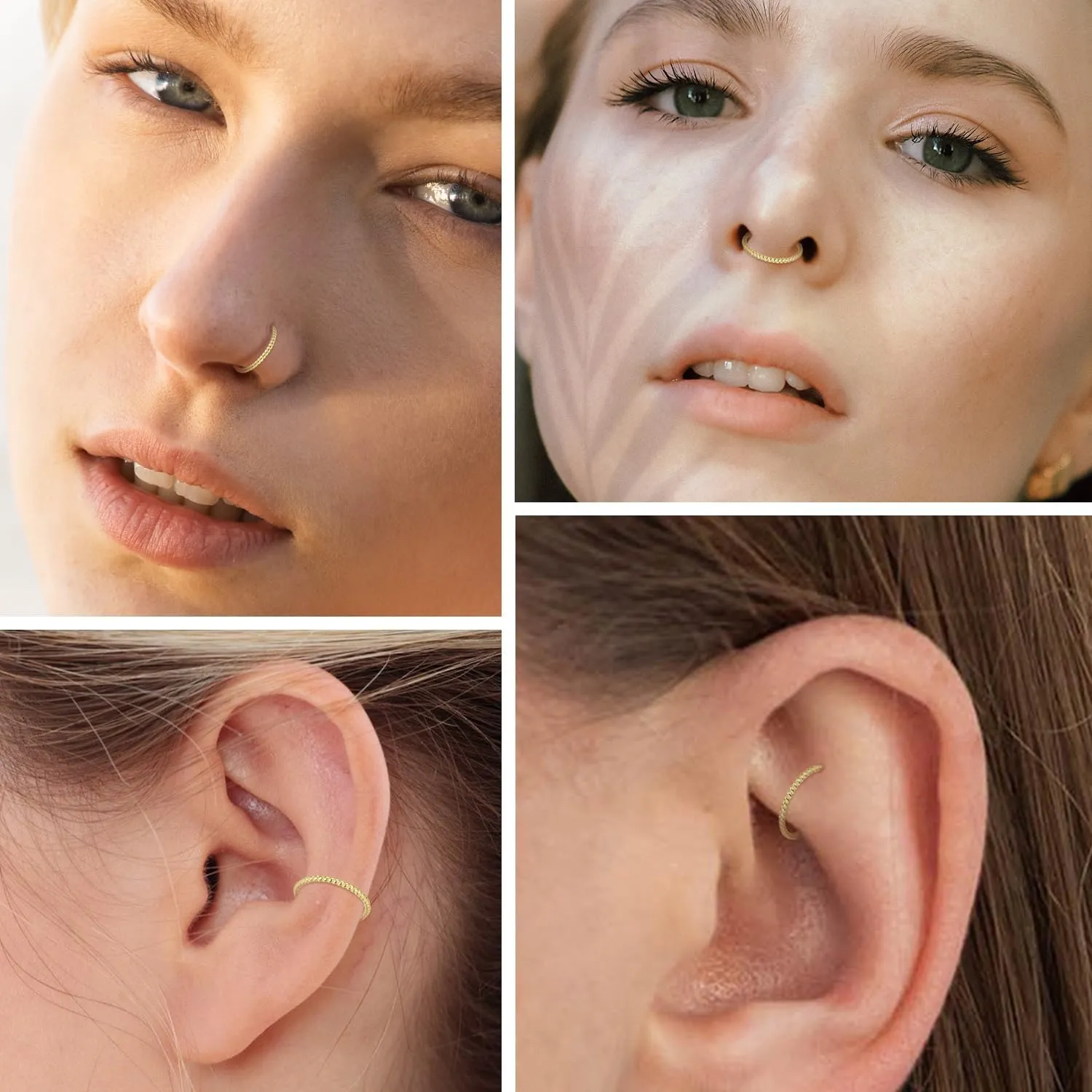 GAGABODY 14K Solid Gold Helix Earring Hoop Twist Conch Piercing Jewelry Nose Ring Yellow Gold Septum 16g Tragus Cartilage Daith Earring Hinge Segment Lip Ring