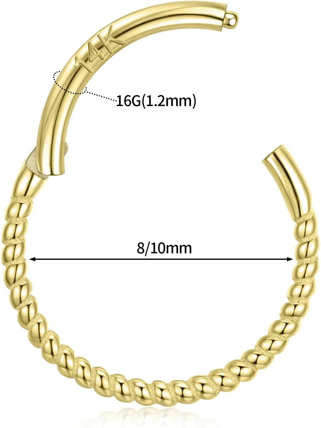GAGABODY 14K Solid Gold Helix Earring Hoop Twist Conch Piercing Jewelry Nose Ring Yellow Gold Septum 16g Tragus Cartilage Daith Earring Hinge Segment Lip Ring
