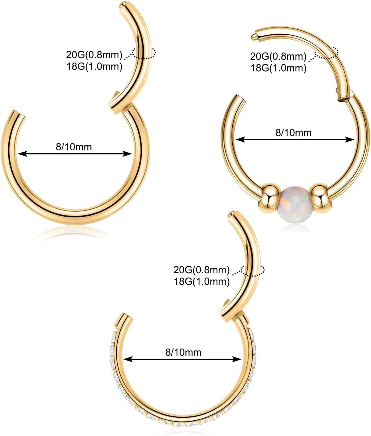 GAGABODY Conch Piercing Jewelry 20g 18g Septum Jewelry Conch Jewelry Daith Earrings Surgical Steel Clicker Hoop Opal Lip Rings with CZ Helix Rook Cartilage Piercing Jewelry