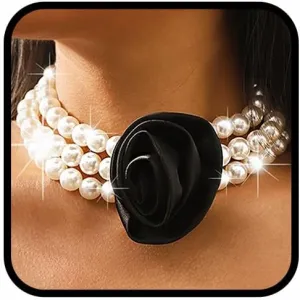 Gangel Flower Pearl Necklace Choker Big Pearl Short Choker Layered Pearl Floral Necklaces Vintage Exaggerated Faux Pearls Necklace Wedding Prom Jewelry Choker Necklace for Women