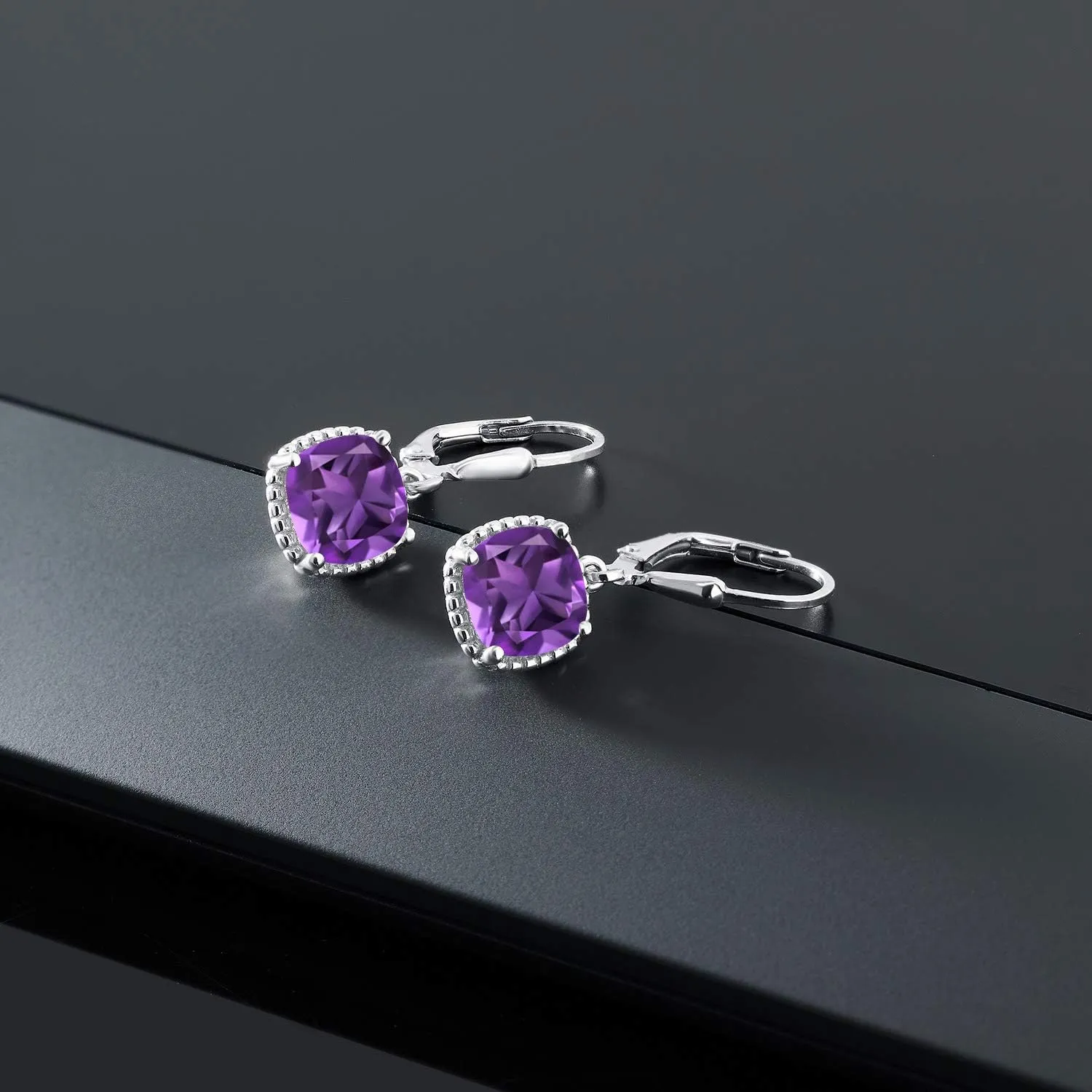 Gem Stone King Leverback Drop Dangle Earrings for Women | 8MM Cushion Gemstone Birthstone | 925 Sterling Silver | Fine Jewelry Gifts for Her Mom Women Wife