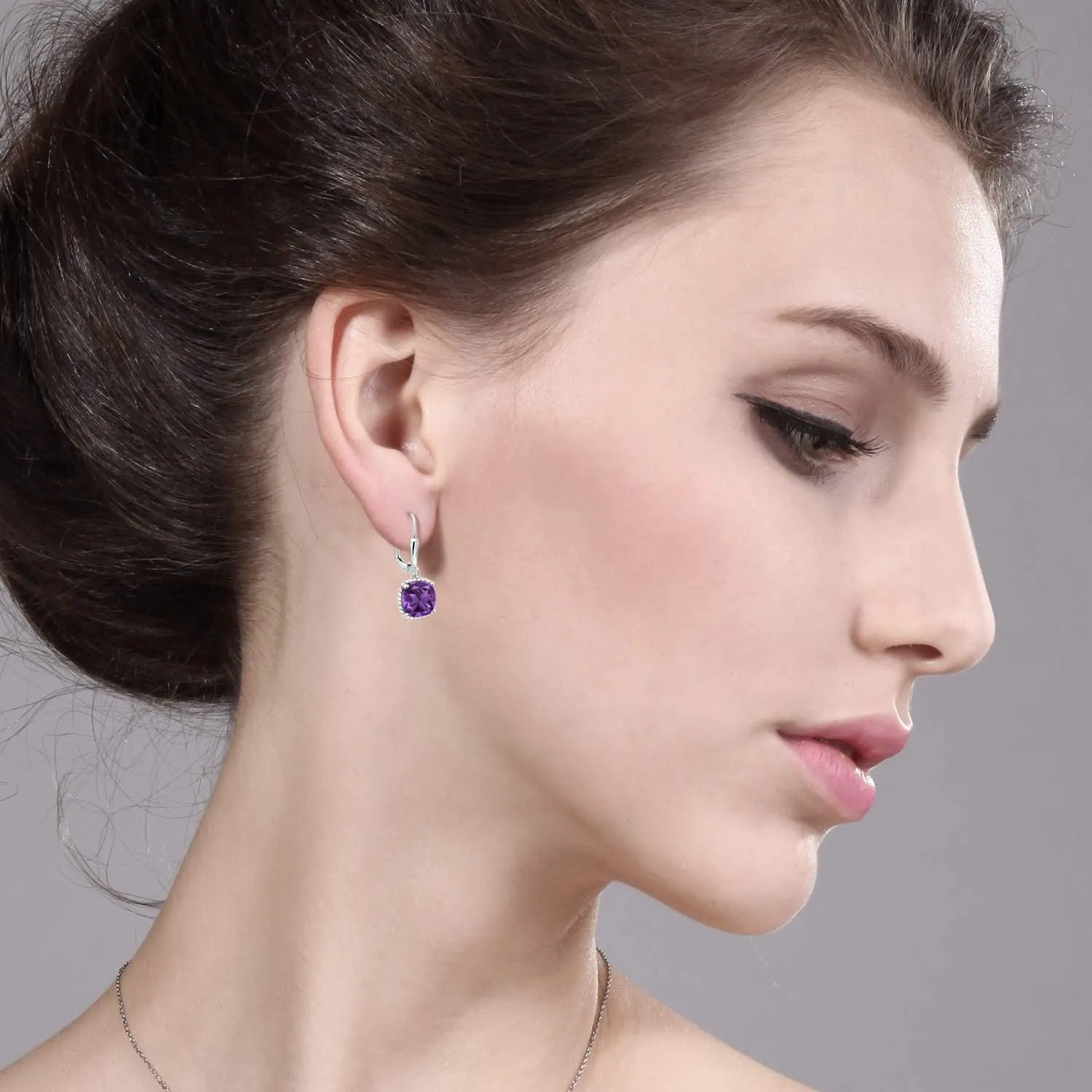 Gem Stone King Leverback Drop Dangle Earrings for Women | 8MM Cushion Gemstone Birthstone | 925 Sterling Silver | Fine Jewelry Gifts for Her Mom Women Wife