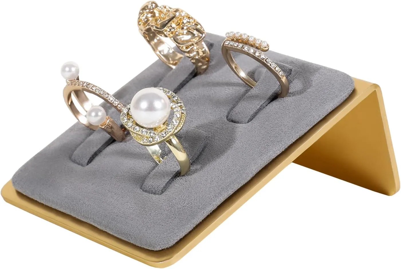 GemeShou Grey jewelry ring display holder, single cute ring holder for men, ring holder and organizersVelvet Ring Holder-Grey 